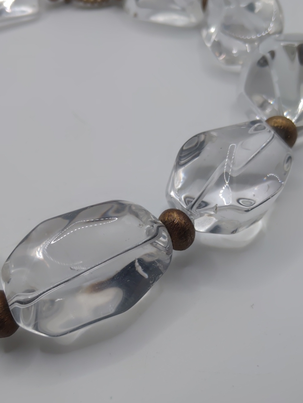Clear Quartz with Brass Colored Spacers Choker Toggle Clasp - Picture 3 of 7
